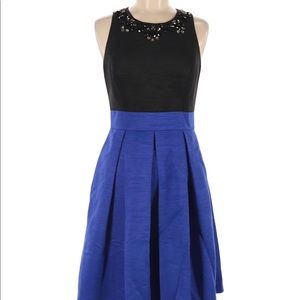 Black and blue pleated dress